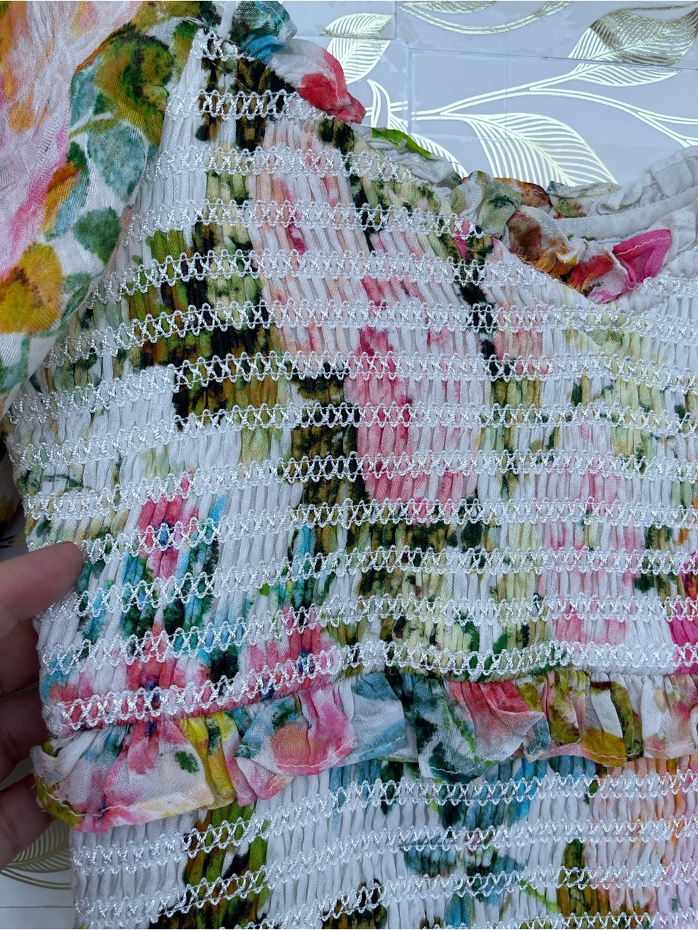 Hemant & Nandita Floral Smocked Mini Dress S Cottagecore Boho - Picture 8 of 15